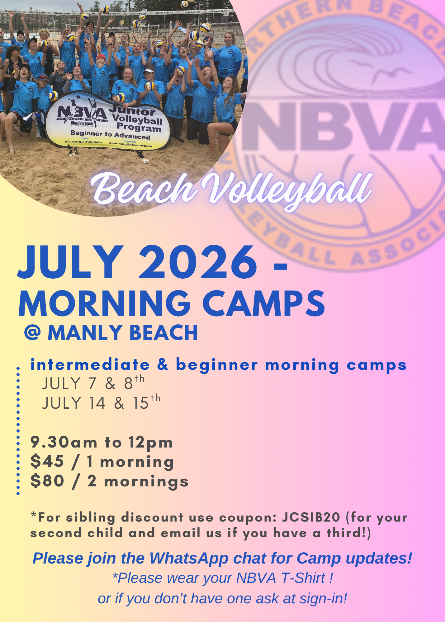NBVA Junior Beach Morning Camps - July 8 & 9, July 14 &15th